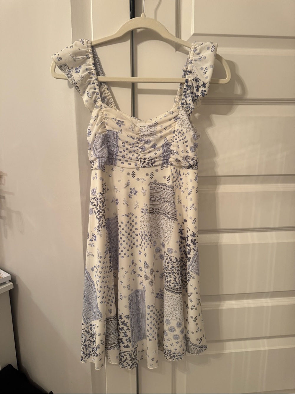 White and Periwinkle Patchwork Print Sundress